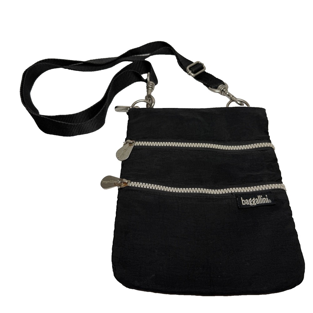 Baggallini Crossbody Purse Black‎ Nylon Side Zipper Organizer Adjustable Strap